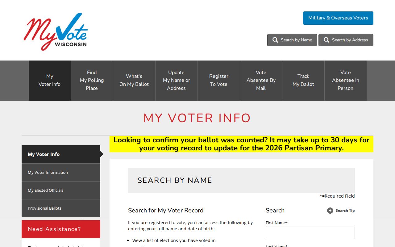 Dane County resident lookup Wisconsin MyVote name search